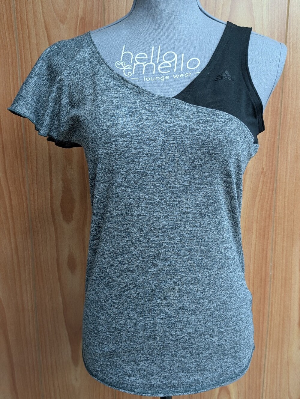 Adidas One Sleeve Asymmetric Top Heather Gray Charcoal Colorblock Shirt Small